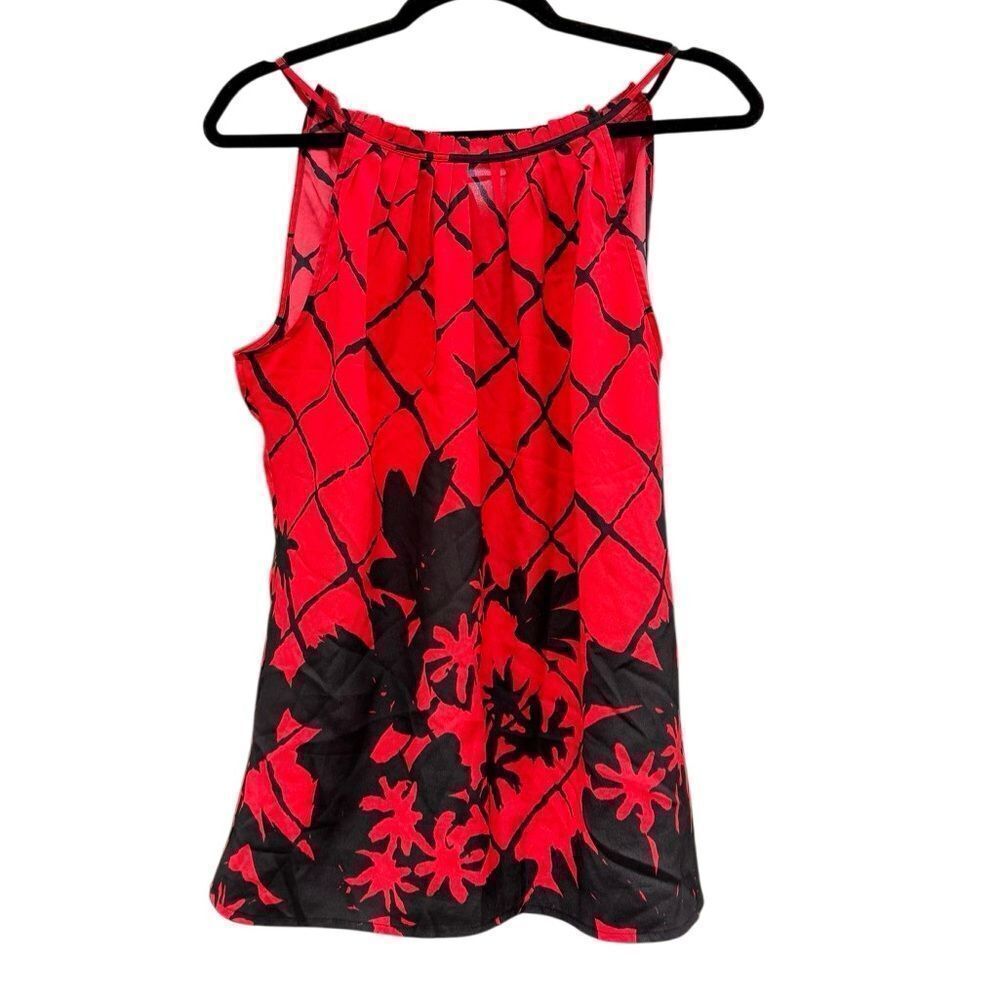 New York & Company Women's Red & Black Floral Print High Neck Top Size Medium